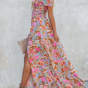 Bohemia Print Long Skirt Dress with Waist Slit