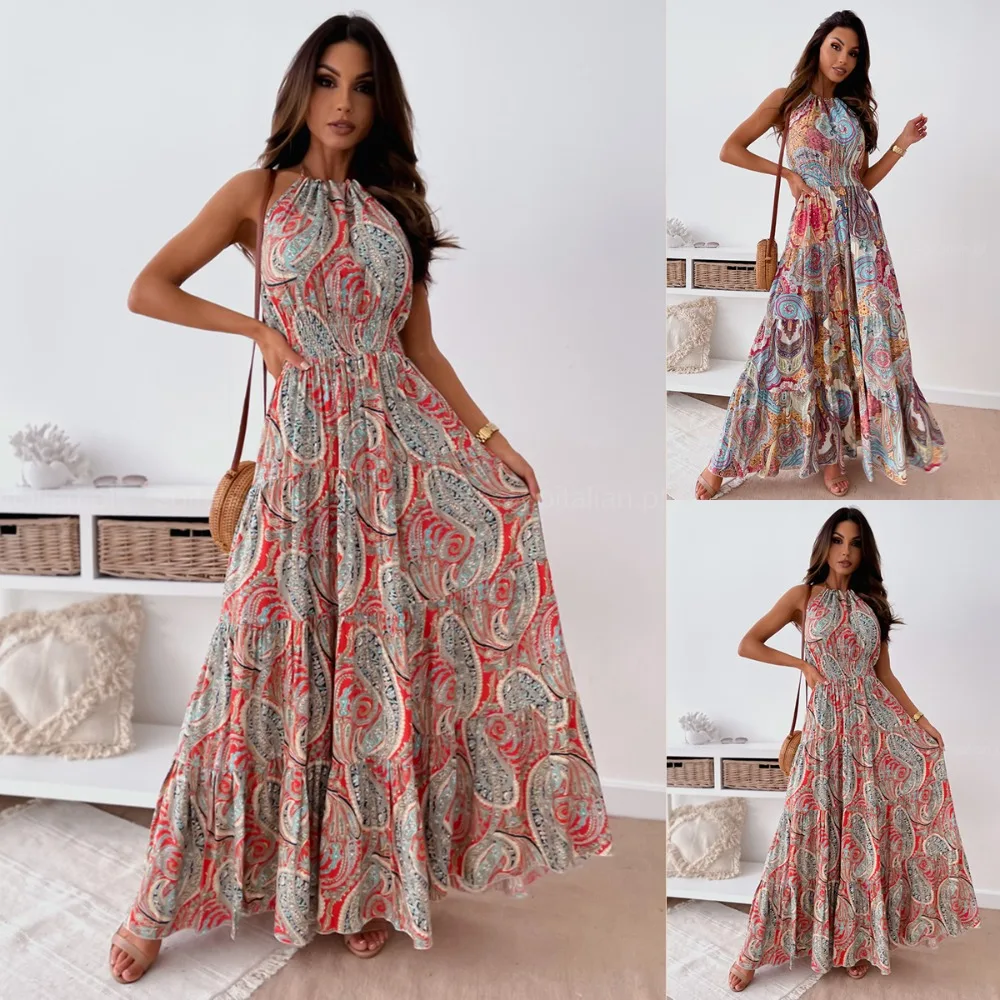 Bohemian Floral Print Backless Neck Summer Dress - Women's Fashion