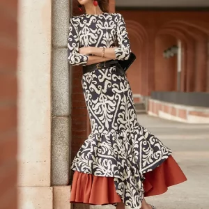 Bohemian Maxi Dress: Casual Long Sleeve, High Waist