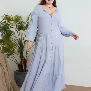 Bohemian V-Neck Long Sleeve Beach Dress for Women