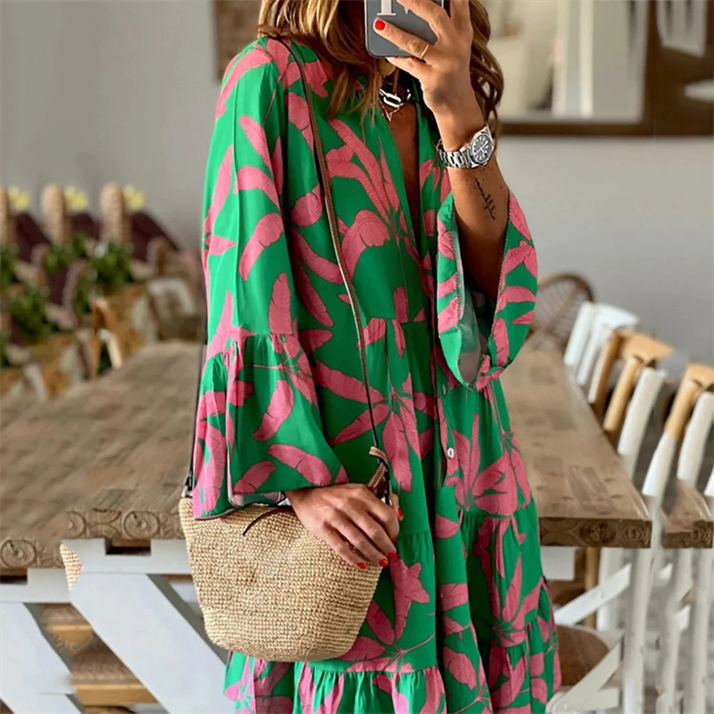 Boho Beach Floral Oversized Dress for Women - Summer Plus Size Casual Long Skirt