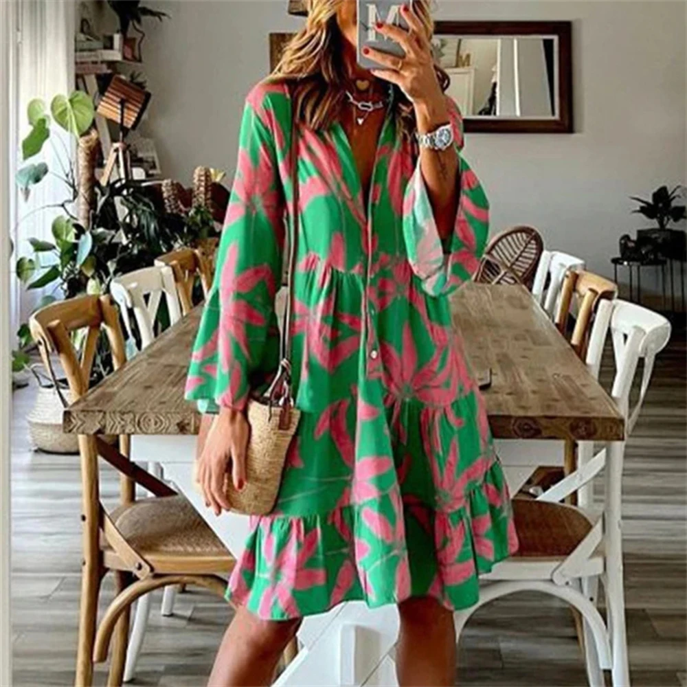 Boho Beach Floral Oversized Dress for Women - Summer Plus Size Casual Long Skirt