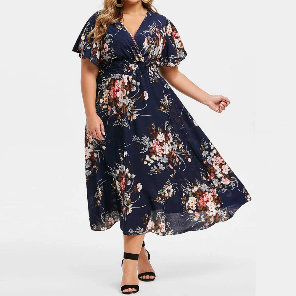 Boho Beach Floral Plus Size Summer Dress for Women