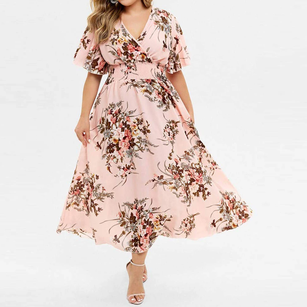 Boho Beach Floral Plus Size Summer Dress for Women