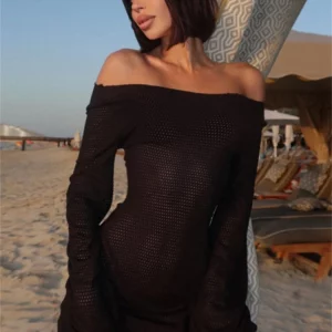 Boho Chic Summer Beach Mini Dress | Hollow Out Bodycon Clubwear | Long Sleeve Sexy Party Dress