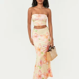 Boho Floral 2-Piece Dress Set: Strapless Crop Top & Fishtail Skirt