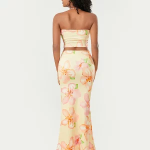 Boho Floral 2-Piece Dress Set: Strapless Crop Top & Fishtail Skirt