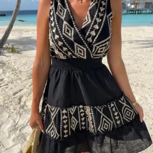 Boho Sleeveless V-Neck Embroidered Dress | Women's Summer Fashion