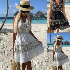 Boho Sleeveless V-Neck Embroidered Dress | Women's Summer Fashion