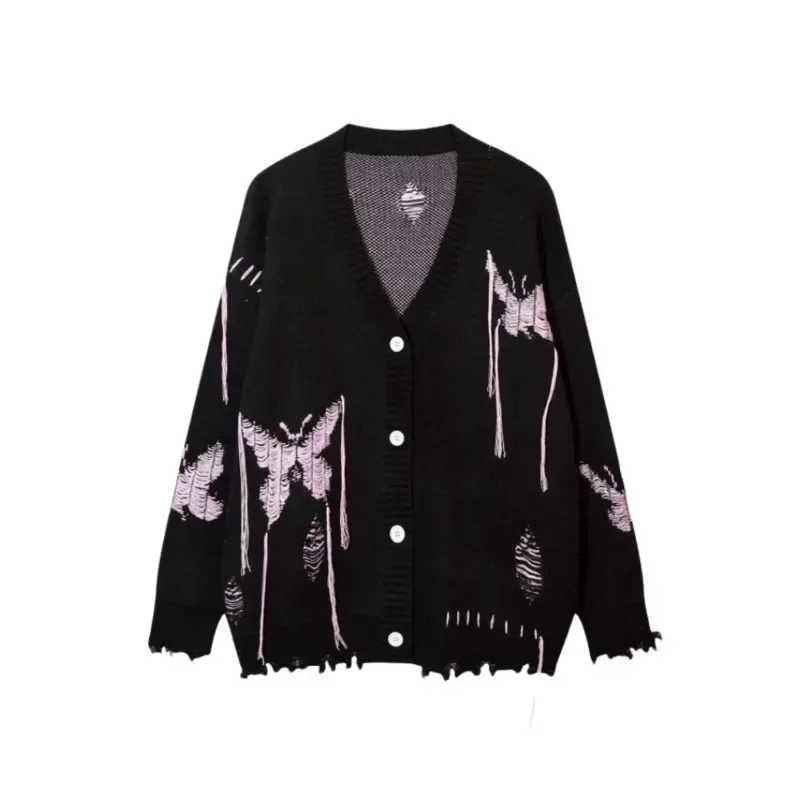 Butterfly Embroidered Tassel V-neck Cardigan - Women's Cool Knit Sweater