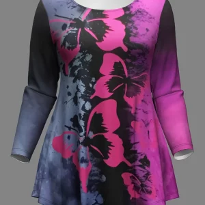 Butterfly Print Plus Size Two-piece Set, Crew Neck Top & Skinny Pants Outfits