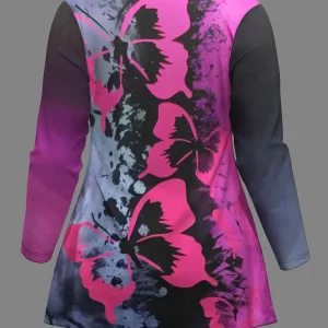 Butterfly Print Plus Size Two-piece Set, Crew Neck Top & Skinny Pants Outfits