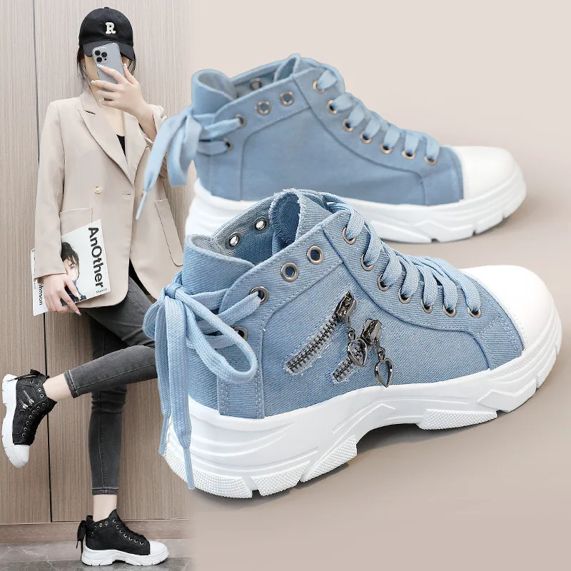 Canvas High Top Women's Sneakers | Lace-Up Platform Sport Shoes