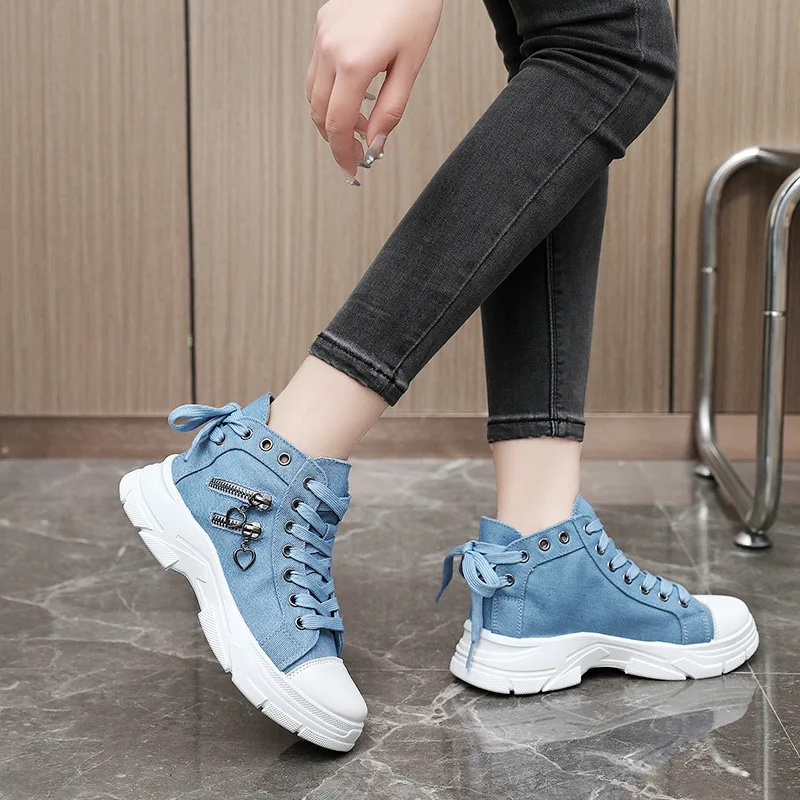 Canvas High Top Women's Sneakers | Lace-Up Platform Sport Shoes