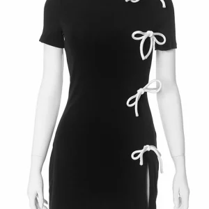 Casual Short Sleeve Wrap Mini Dress Women Elegant Black Summer Fashion