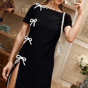 Casual Short Sleeve Wrap Mini Dress Women Elegant Black Summer Fashion