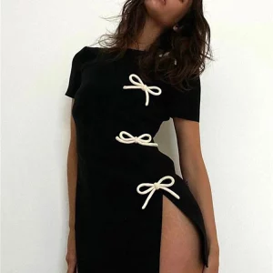 Casual Short Sleeve Wrap Mini Dress Women Elegant Black Summer Fashion