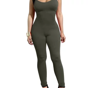 Casual Women's Leggings Jumpsuits with Square Collar