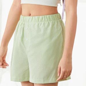 Casual Women's Plaid/Striped Lounge Shorts with High Elastic Waist