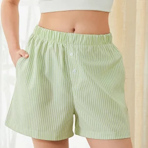 Casual Women's Plaid/Striped Lounge Shorts with High Elastic Waist