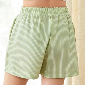 Casual Women's Plaid/Striped Lounge Shorts with High Elastic Waist