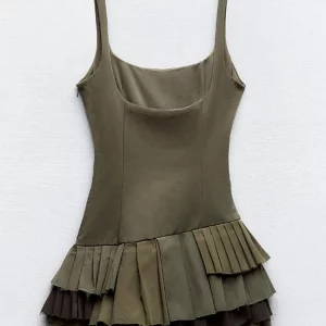 Chic Army Green Suspender Mini Dress | Sleeveless Bodycon Vestidos | Women's Fashion 2024 Streetwear