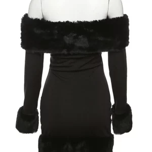 Chic Fur Collar Mini Dress with Long Sleeve for Women