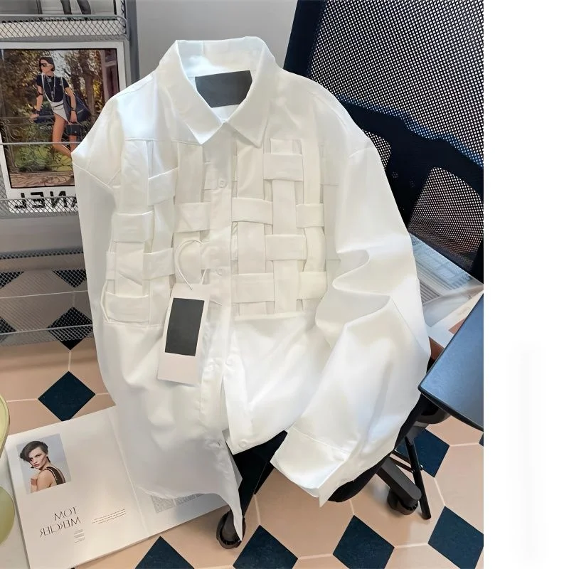 Chic Hollow Out Lapel Shirt for Women, Summer Patchwork Blouse