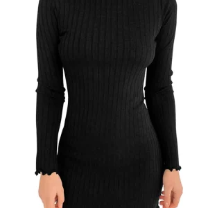 Chic Knit High Neck Ruffles Long Sleeve Women's Dress