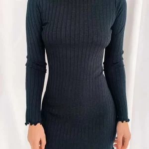 Chic Knit High Neck Ruffles Long Sleeve Women's Dress