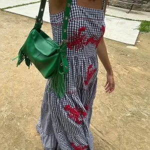 Chic Plaid Printed Off-Shoulder Maxi Dress for Women