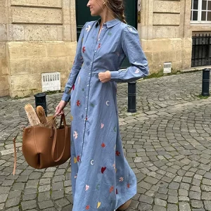 Chic Printed Shirt Dress for Women | Long Sleeve Robe 2024 | Holiday Beach Vestidoes