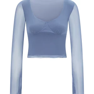 Chic Sheer Long Sleeve V-Neck Women's Cropped T-Shirt