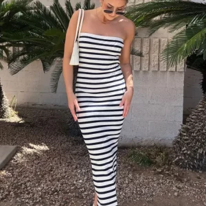 Chic Sleeveless Striped Wrap Dress | Slim-fit Sexy Backless | Summer Beachwear Cover Up