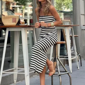 Chic Sleeveless Striped Wrap Dress | Slim-fit Sexy Backless | Summer Beachwear Cover Up