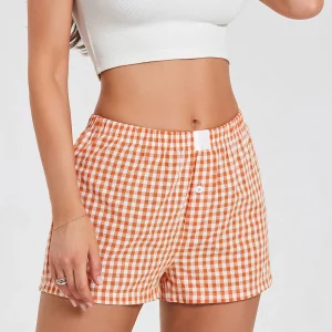 Chic Summer Plaids Lounge Shorts for Women - Elastic Waistband, Street Style Sleepwear