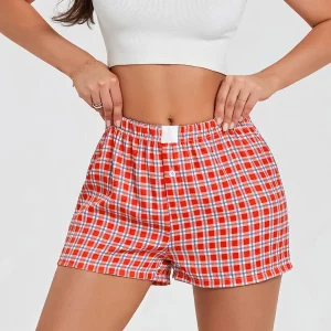 Chic Summer Plaids Lounge Shorts for Women - Elastic Waistband, Street Style Sleepwear