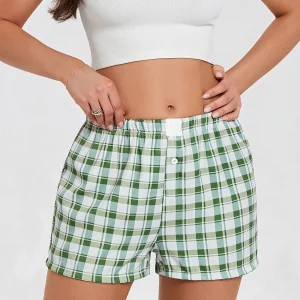 Chic Summer Plaids Lounge Shorts for Women - Elastic Waistband, Street Style Sleepwear