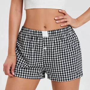 Chic Summer Plaids Lounge Shorts for Women - Elastic Waistband, Street Style Sleepwear