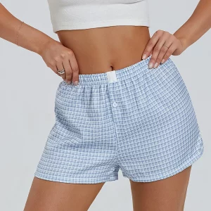 Chic Summer Plaids Lounge Shorts for Women - Elastic Waistband, Street Style Sleepwear