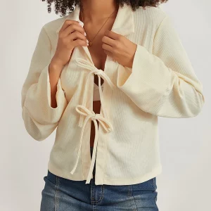 Chic Tie-Up Front Long Sleeve Cardigan for Women