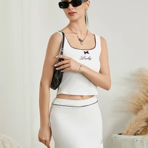 Chic Women's Summer Streetwear Set with Letter Print Tank Top and Bodycon Shorts