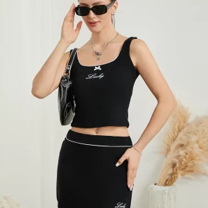 Chic Women's Summer Streetwear Set with Letter Print Tank Top and Bodycon Shorts