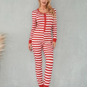 Christmas Striped Pajamas: Women's Sexy Slim Fit Jumpsuit