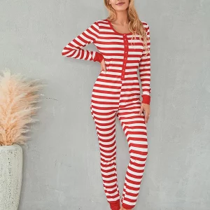 Christmas Striped Pajamas: Women's Sexy Slim Fit Jumpsuit