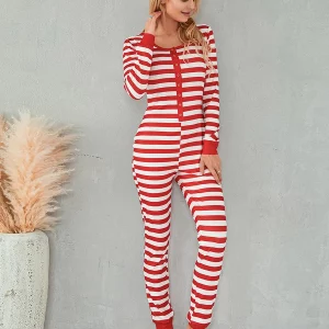 Christmas Striped Pajamas: Women's Sexy Slim Fit Jumpsuit