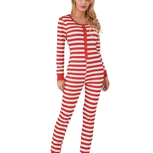 Christmas Striped Pajamas: Women's Sexy Slim Fit Jumpsuit