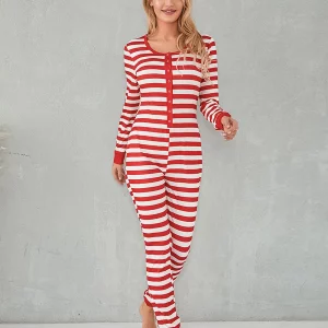 Christmas Striped Pajamas: Women's Sexy Slim Fit Jumpsuit