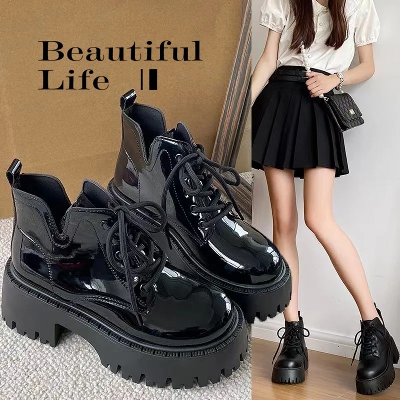 Chunky Black Platform Ankle Boots | Designer British Style Winter Shoes