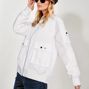 Cinemore 2024 Women's Short Jacket with Zipper Pockets for Spring & Autumn - Warm Parka Coat for